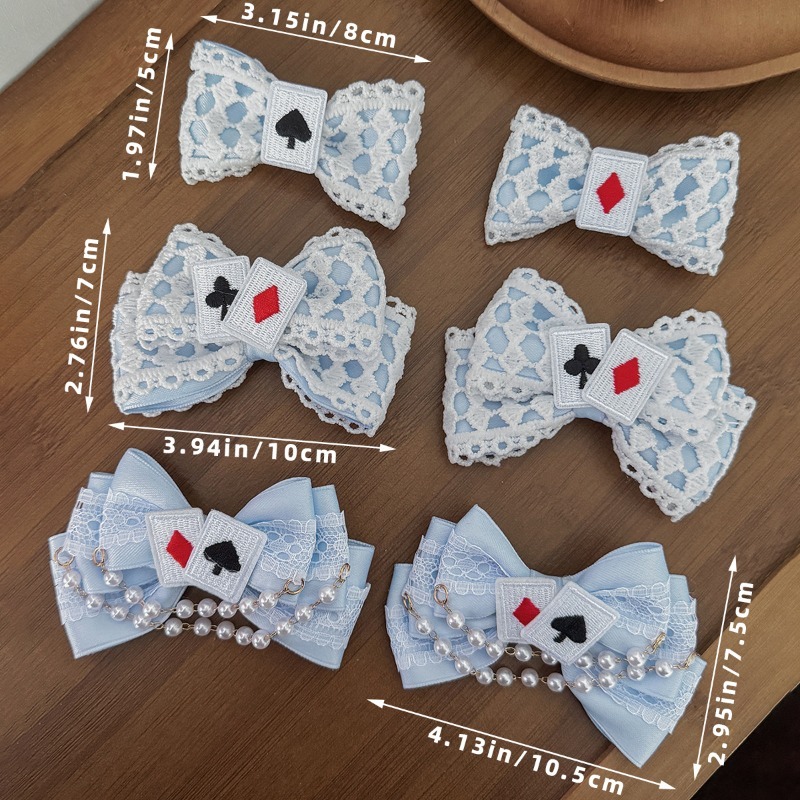 Cute Blue Lace Satin Bow Hair  - Tassel Fringe Trim 评论和价格