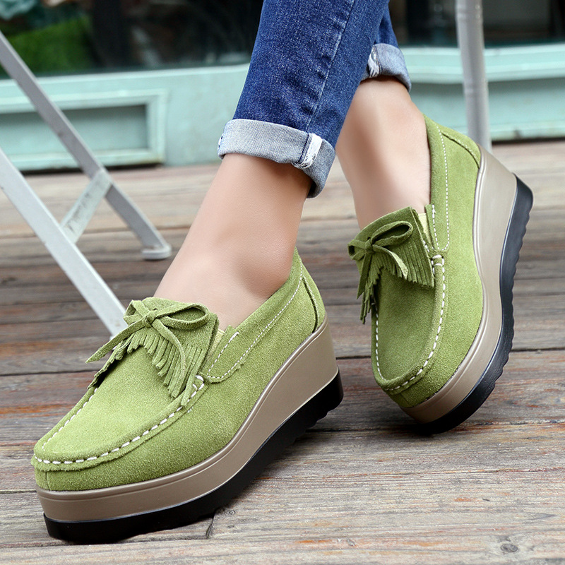 Fashon Green Suede Shoes of Wo - Tassel Fringe Trim 评论和价格