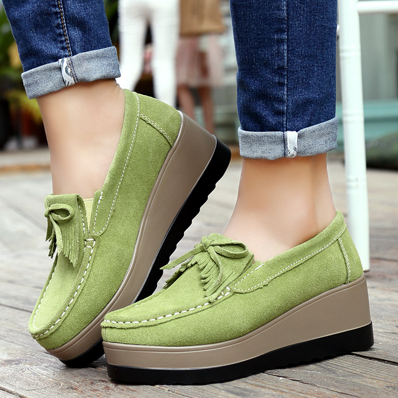 Fashon Green Suede Shoes of Wo - Tassel Fringe Trim 评论和价格